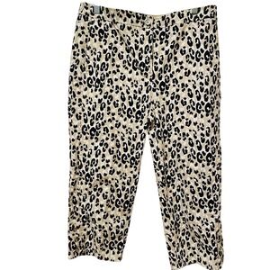 Chicos Cropped Animal Print Pants Button Detail Size 10 Neutral Black